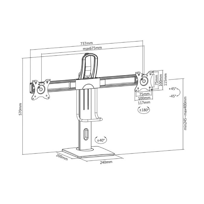 Aisens Soporte de Mesa Pro para 2 Monitores 17-27 Pulgadas, Negro